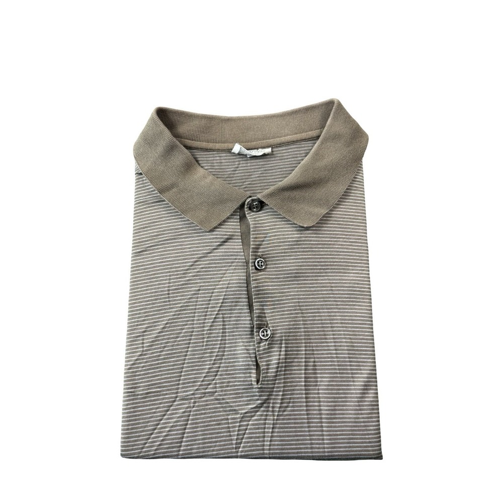 Charvet Brown Blue Striped Cotton S/S Mens Polo Shirt Size 3 France